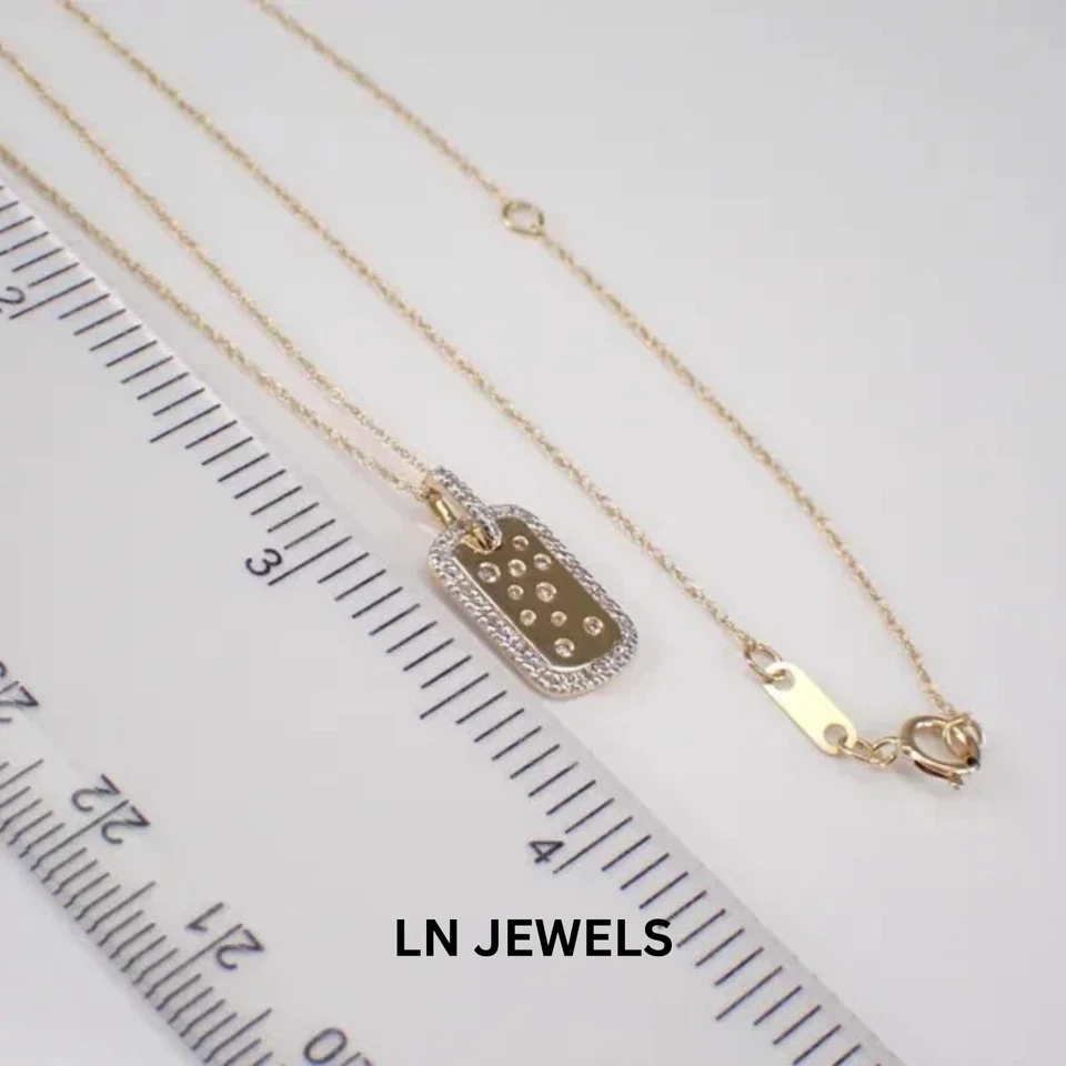 0.10Ct Round Cut Moissanite Dog Tag Charm Pendant 14K Yellow Gold Plated 18" - Image 4 of 4