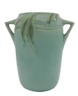 Vintage Roseville Velmoss Green Art Pottery Vase, 714-6 Double Handles 6" MINT
