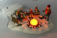 Lemax Christmas Village Sledding Potluck Campfire Fire Pit Lighted Accessory
