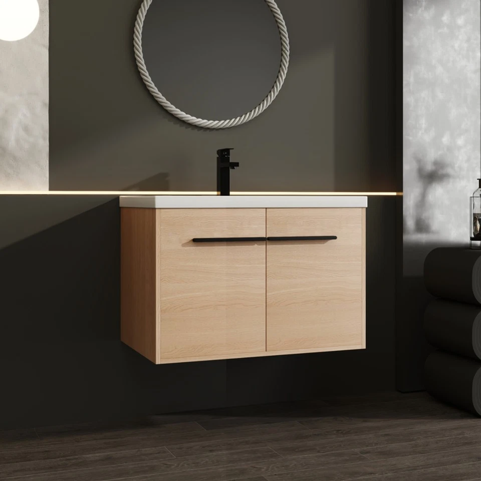 Tocador de baño montado en la pared de 24" 30" 36" con fregadero, tocador flotante, 2 puertas Foto 3 de 4