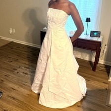 David's Bridal Strapless Split Front Wedding Dress, Beading, Chapel Train