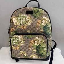 AUTH Gucci GG Supreme Blooms Print Backpack Black Leather Trim