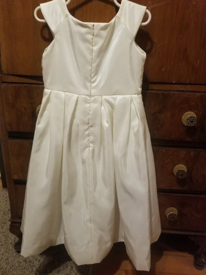  Vestido de fiesta/niña flor satinado sin mangas marfil de diseñador/costura, talla 5 Foto 2 de 4