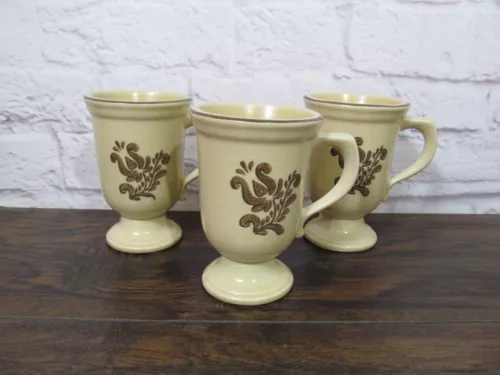 Pfaltzgraff Village Footed Pedestal Coffee Mugs Grandmug 3 Set Tea Cups USA Made