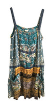 Anthropologie TINY Mini Dress Sz S Multi Patchwork Hippy Boho Shift Pocket Flowy