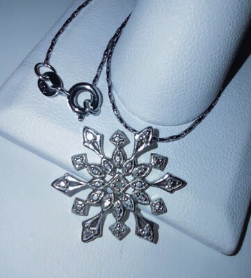 NEW Genuine Diamond SNOWFLAKE Necklace .925 Sterling Silver With Chain