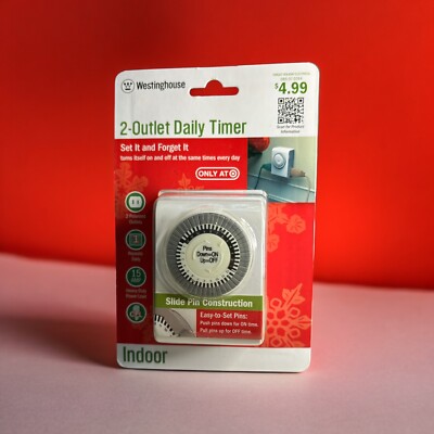 Westinghouse 2 Outlet Daily Timer. Indoor. Set It & Forget It. Easy To Set Pins