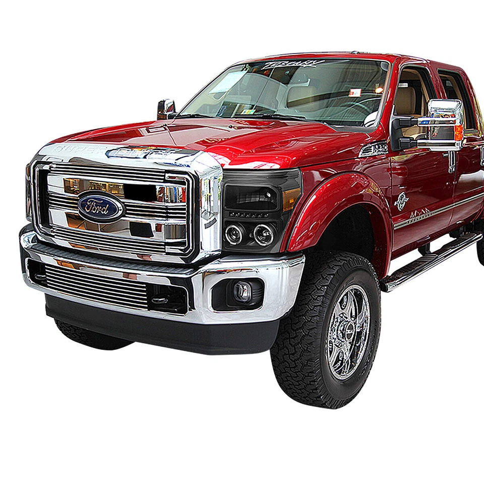 PARA 2011-2016 FORD F150-F550 SUPER DUTY LED DRL HALO PROJETOR FAROL PRETO - Imagem 2 de 4