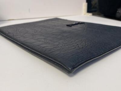Authentic Saint Laurent YSL Cassandre Black Croc Emboss Zip Pouch