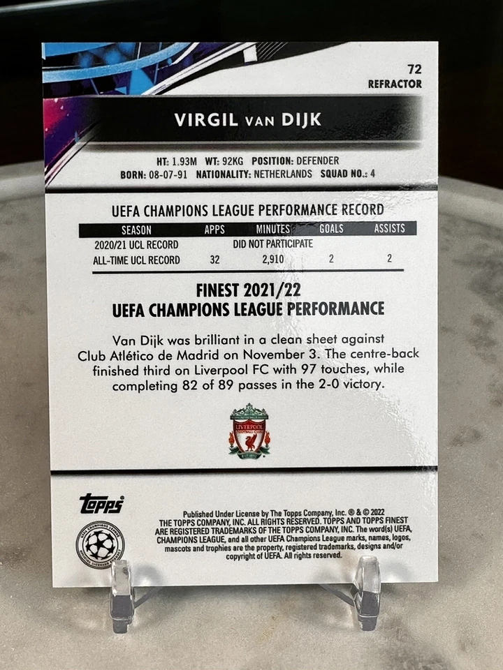 2021 Topps Finest UEFA Champions League REFRACTOR - Virgil van Dijk - Liverpool - Image 2 of 2