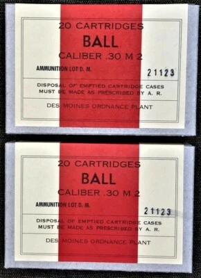 DES MOINES ORDNANCE PLANT CAL. .30 M2 BALL WWII NEW REPLICA 20 ROUND AMMO BOXES