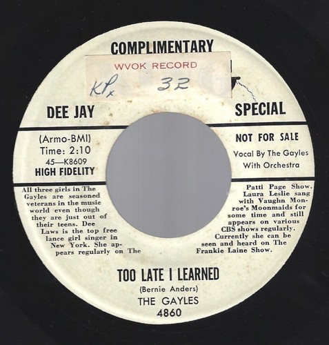 GAYLES - King-4860 promo - I had to lose you -Doo wop Girl Group