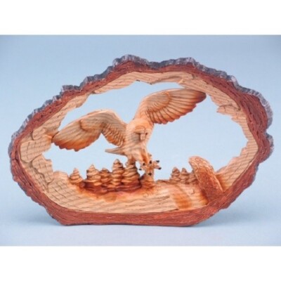 Holzoptik fliegende Eule Baumstamm Rahmen Ornament Figur Dekoration Wildtiere Vogel 22 cm
