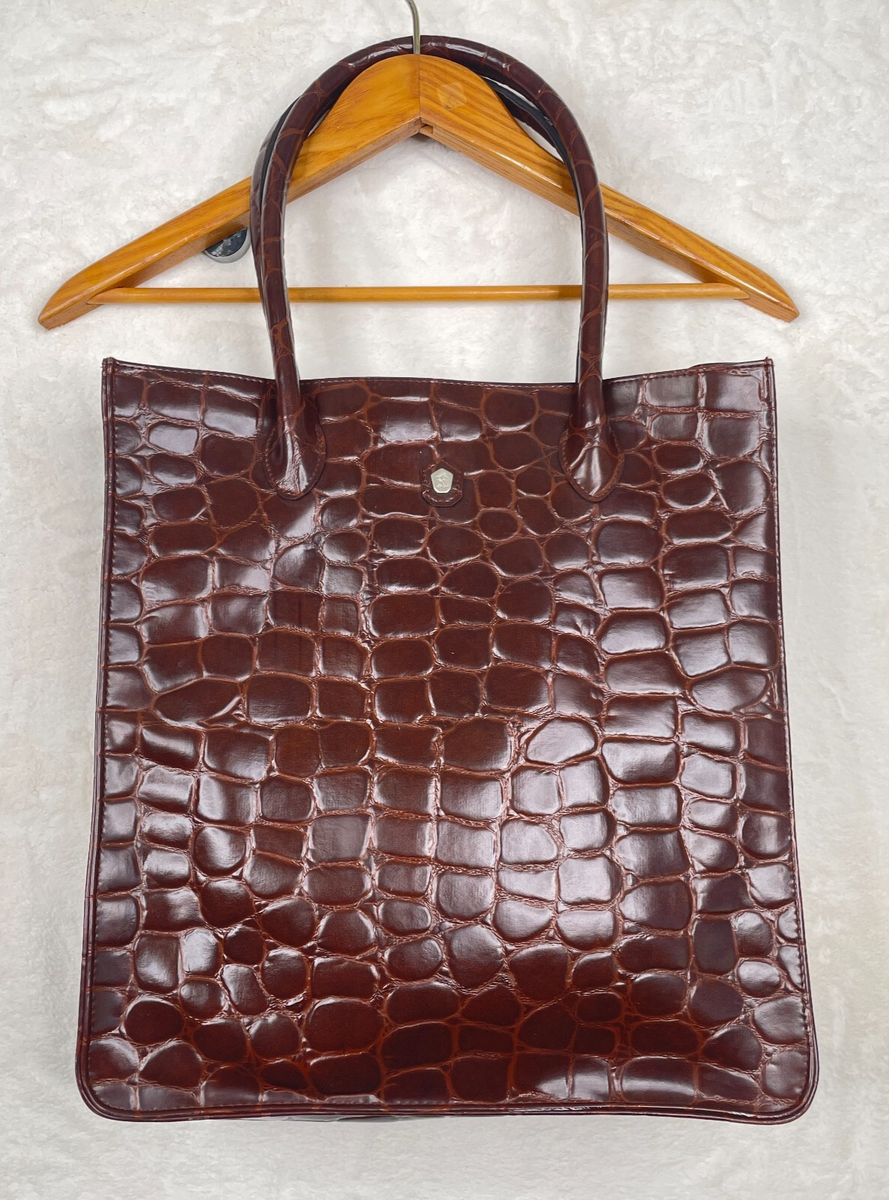 VTG Ralph Lauren Safari Faux Crocodile Embossed Brown Tote Travel