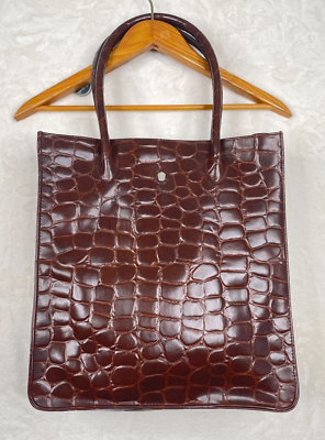 【希少】POLO RALPH LAUREN レザー クロコ型押し トートバッグ VTG Ralph Lauren Safari Faux Crocodile Embossed Brown Tote Travel