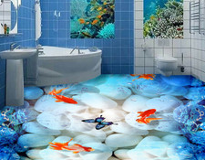 3D Butterfly Goldfish 4 Floor WallPaper Mural...