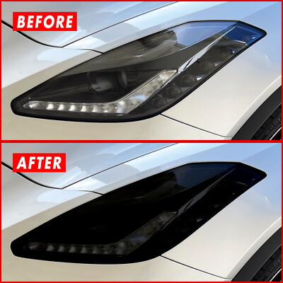 FOR 14-19 Chevy Corvette C7 Headlight SMOKE Precut Vinyl Tint Overlays