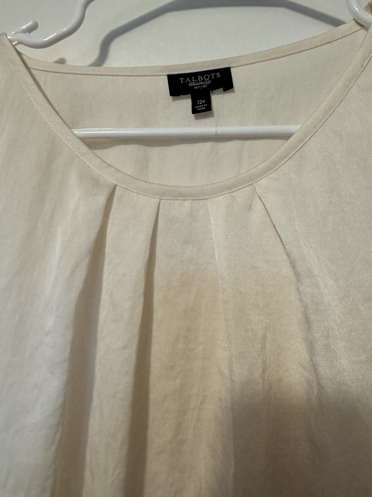 Talbots Office Blouse 12P Poly Solid Off White Ba… - image 4