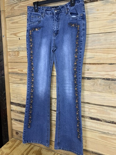 Vintage Y2K Wild Secret Jeans Sz 7 Bootcut Blue Floral Embroidered Women’s - Picture 17 of 19