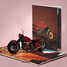 H07-Classic Motorcycle 3D Pop Up Card with Desert background