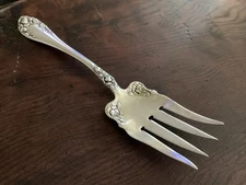 Antique Sterling Silver Rose Pattern Large 9” Serving Fork~R Wallace & Sons 1888