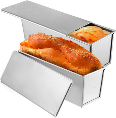2 Pack Pullman Loaf Pan with Lid, 13X4 Inch Large Capacity Bread Loaf Pan with C