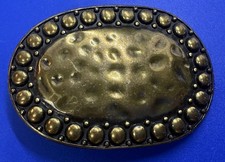 Artisan Hammered Studded Pitted Round Border Brass Tone Vintage Belt Buckle