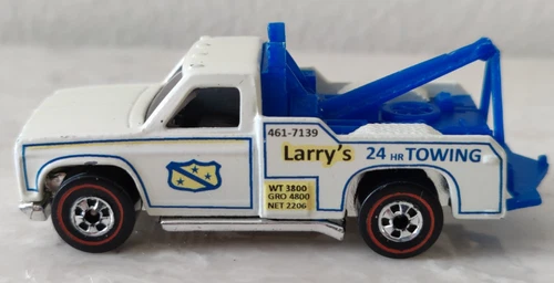 1975 Hotwheels Redline Larry's 24hr Towing White Tow Truck-Nice!