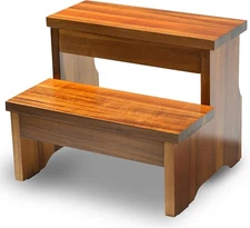 Wooden Two Step Stool, Heavy Duty 2-Step Ladder for Adults & Kids, Supports up