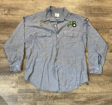 Vintage JC Penneys Big Mac Shirt Mens L 16-16.5 Chambray Blend Embroidered 70’s