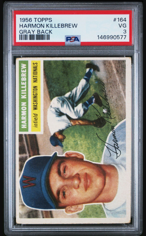 🔥1956 Topps HARMON KILLEBREW #164 * PSA 3 VG GRAY BACK🔥