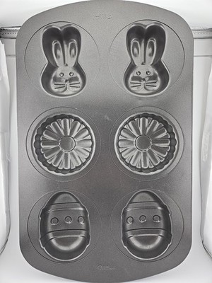 Wilton Non-Stick Easter Bunny Eggs Flower Muffin Cake Pan Large 17'' X 10''