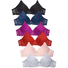 Mamia Women's Basic Lace Bras, Pack of 6 - (Nowire 495PLN, 36B)