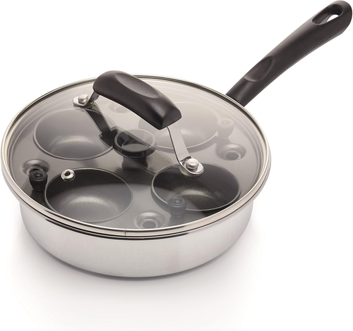 Egg Poacher, Padella per Uova in Acciaio Al Carbonio, Padella per 4 Uova, 21 Cm - Foto 3 di 12