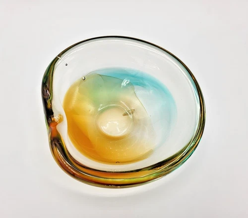 Vintage Murano Style Art Glass Multicolored Pinched Ashtray Trinket Dish 5"