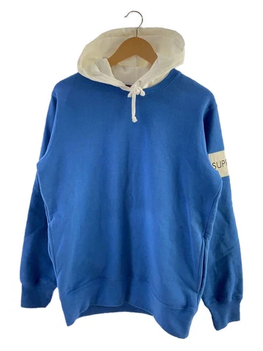 Felpa Supreme con cappuccio 16ss bicolore girocollo M cotone blu tinta unita usata
