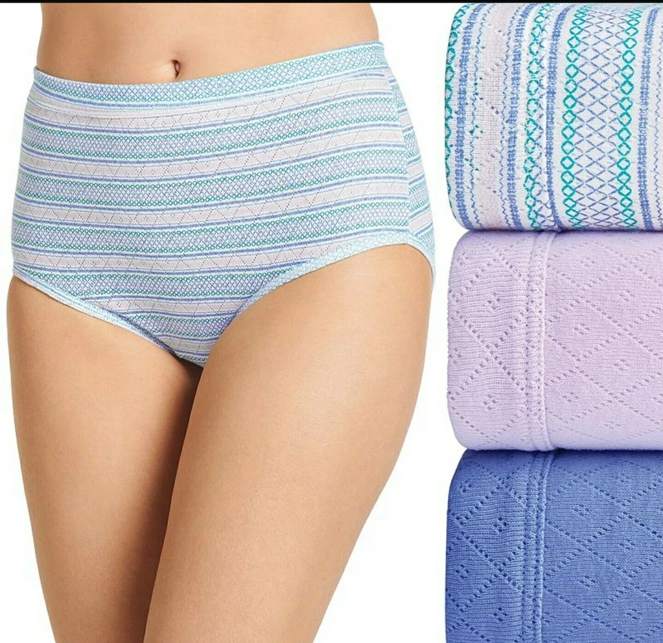 Jockey Women's Elance Breathe Brief 3 Pk Blue Pink Stripe Size 6 - Image 2 of 4