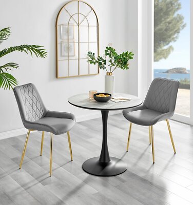 Elina Round Dining Table in White, Marble Effect Pesaro Black