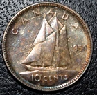 1950 CANADA 10 CENTS .800 SILVER - King George VI - Toned