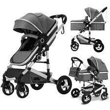 Kinder King 2 in 1 Convertible Baby Stroller with Adjustable Canopy, Diaper Bag