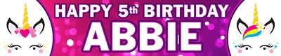 2 X UNICORN FACES PERSONALISED BIRTHDAY BANNERS