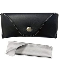 Portable Leather Glasses Case,Flexible Sunglasses Pouch Slim Button - Black