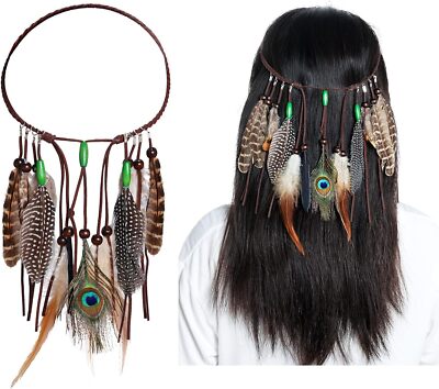 Native American Feather Boho Headband for Women Festival Costumes Head Dress