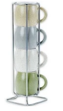 Stoneware Speckled Design Ceramic Espresso Mugs 4 In Stand Boston Warehouse NEW