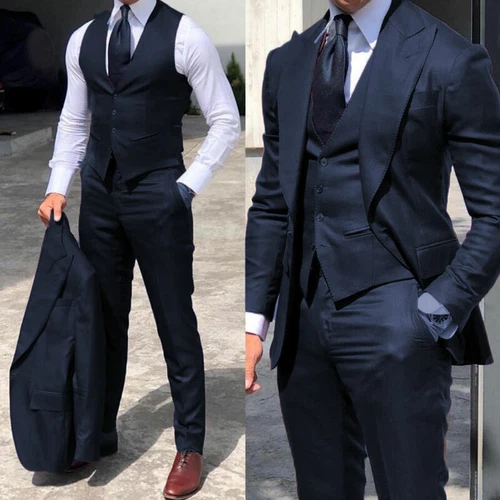 Men's Formal Peak Lapel Business Suits Office Party Groom Wedding Tuxedos Slim - Bild 14 von 21