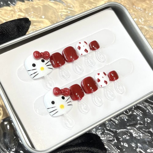 Handmade Toenail Summer Cute KT Cat Vacation Wearable False Press On Toe Nail - Afbeelding 9 van 9