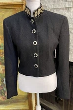 Vintage TAIGA Wool Bolero  Short Jacket With Military Look Trim Collar Size 2