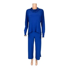 Attitudes by Renee Como Jersey Pull Over & Wide Leg Pants Lagoon Blue Large Size