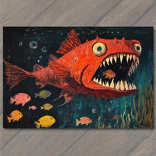 Art Print Giant Red Anglerfish Underwater Scene Colorful Deep Sea Ocean Art