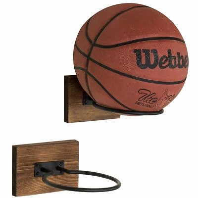 MyGift Wood & Metal Wall-Mounted Sports Ball Holder Storage, Set of 2